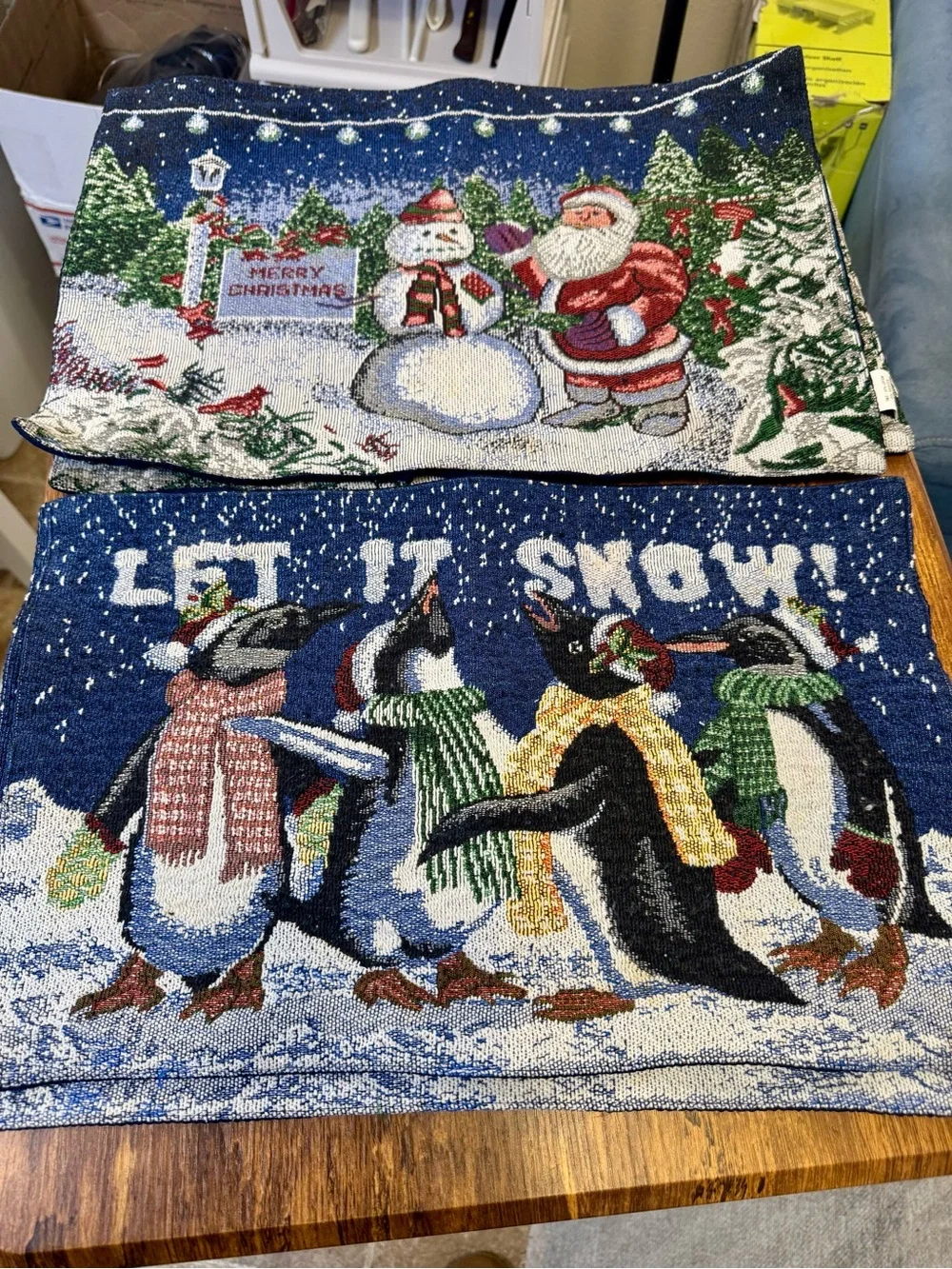 Set of 4 Navy Vintage Tapestry Placemats. 2 of each design.
